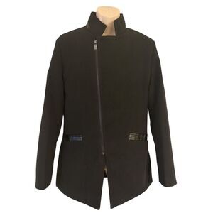 Barabas Men’s Black Mandarin Collar Overcoat Asymmetrical Zipper Size Medium